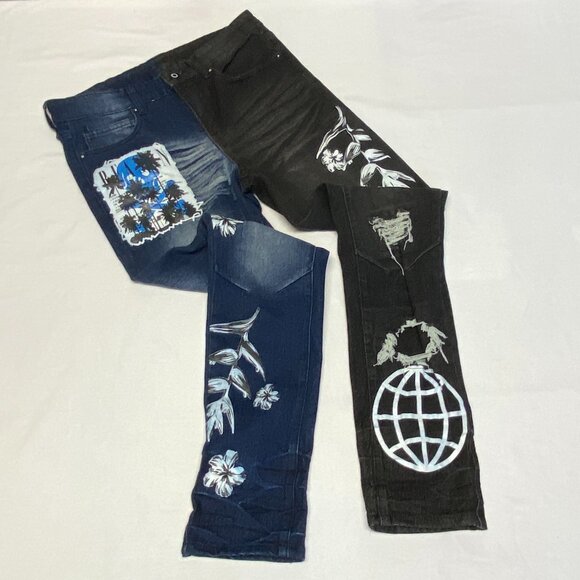 Rue 21 Prem Midrise Distress Two Color Screen Print Graffiti Skinny Denim Jeans - Picture 8 of 14